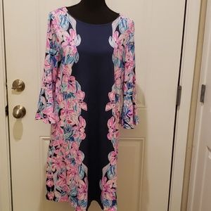 Lilly Pulitzer Navy and Pink Floral Midi Dress